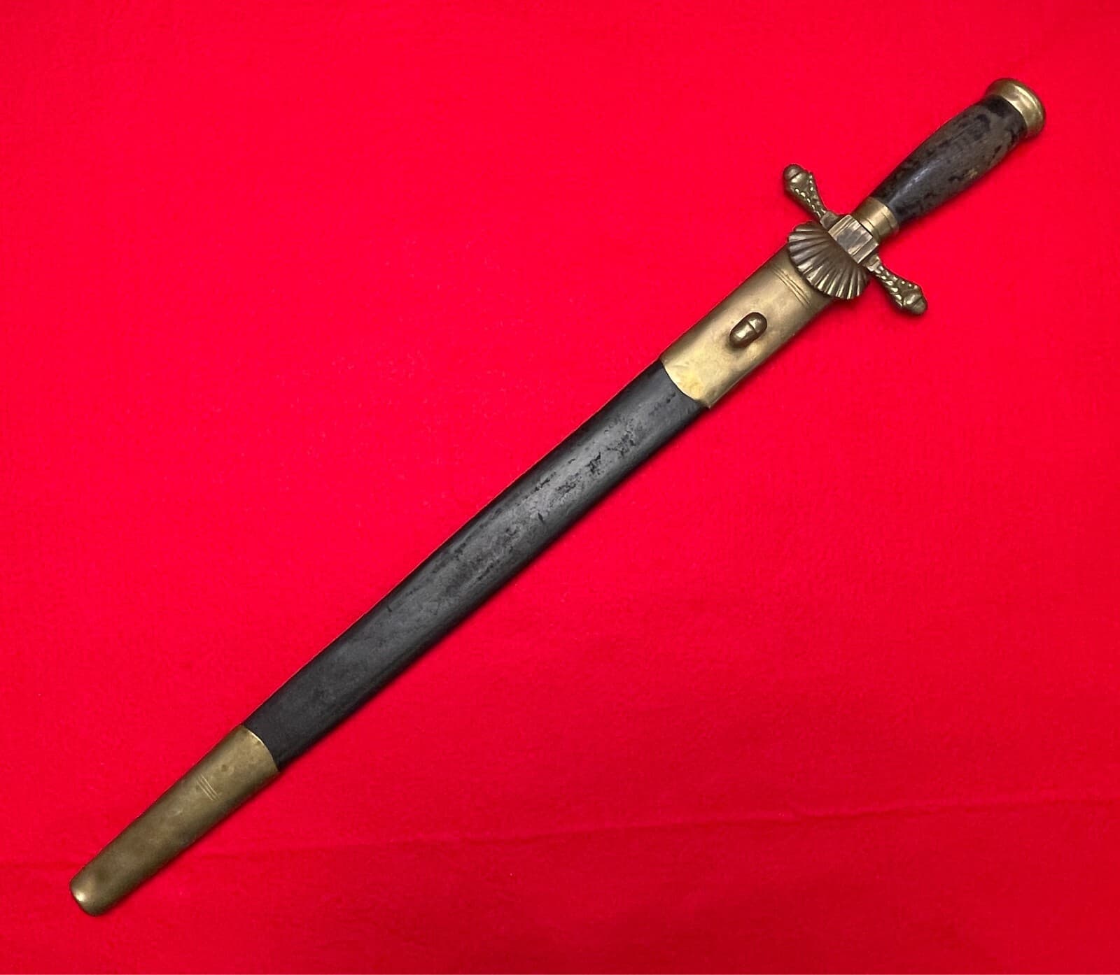 RARE Antique European Short Sword hunting Dagger Knife Saw - 1