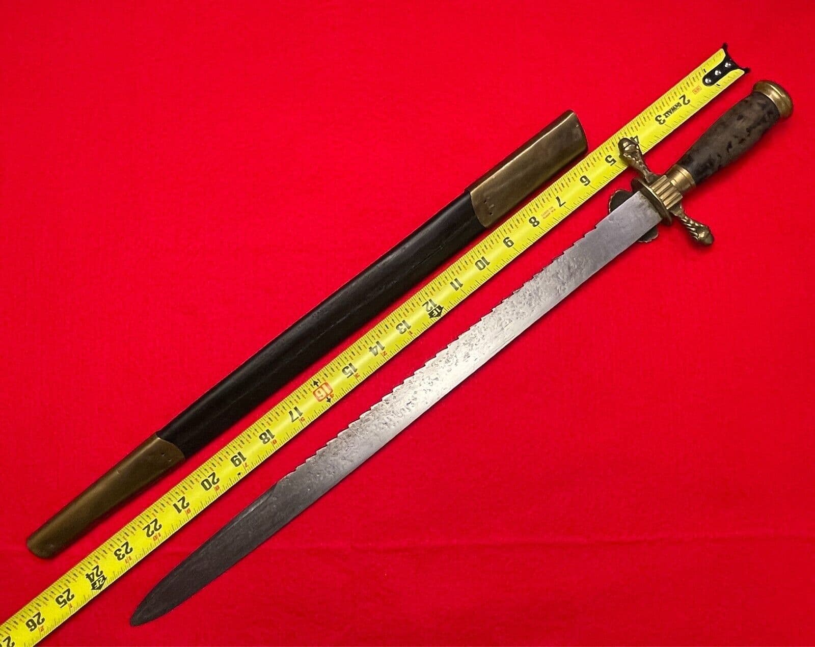 RARE Antique European Short Sword hunting Dagger Knife Saw - 3