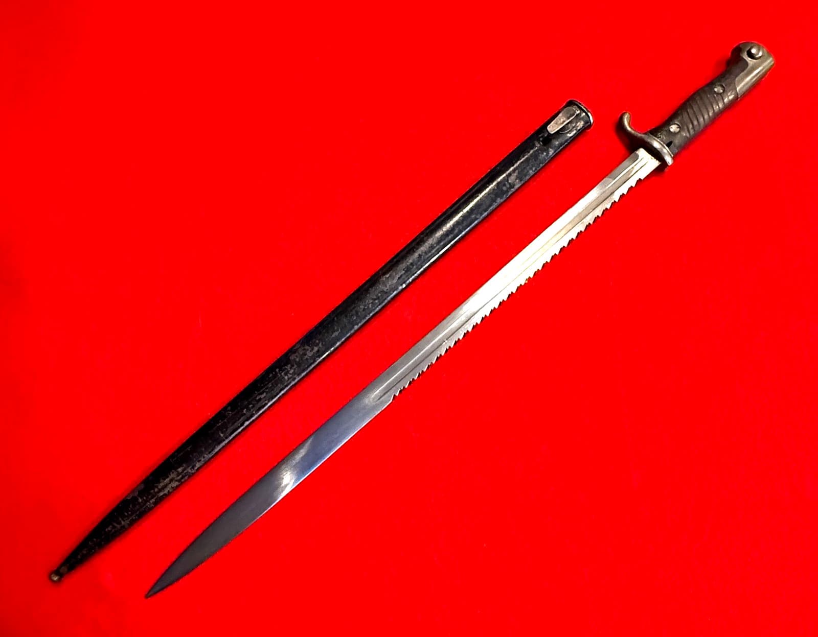 Antique Very Rare Original WWI German M1898 Sawback Bayonet - 1