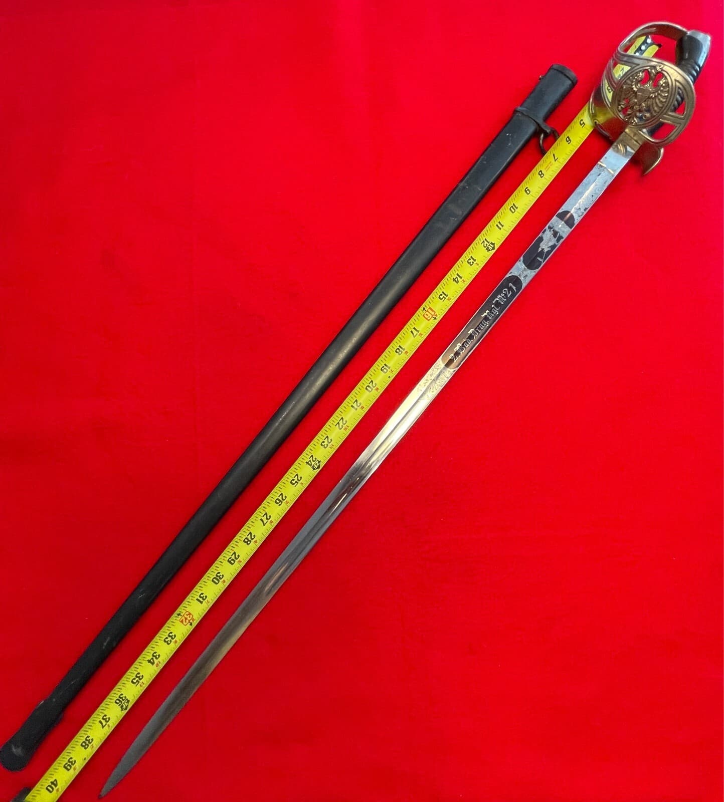 Antique German WW1 Regiment Engraved Cold Blue Blade Sword - 2