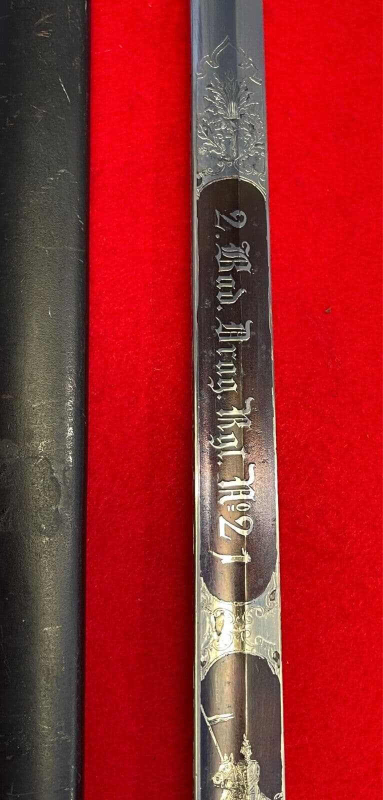 Antique German WW1 Regiment Engraved Cold Blue Blade Sword - 5